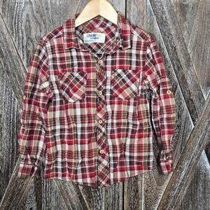 Genuine Kids From Oshkosh Youth 5T Plaid Button Down Red/Brown Long-sleeve Shirt
